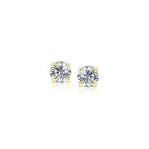 14k Yellow Gold Stud Earrings with White Hue 3mm Faceted Cubic Zirconia - £39.87 GBP