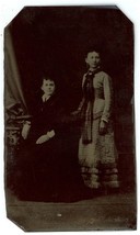 CIRCA 1860&#39;S 1/6 Plate TINTYPE Two Beautiful Women Stunning Victorian Dresses - £13.29 GBP