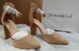 Ninetingel Women&#39;s High Chunky Heels Closed Toe Pump Nude Suede Size 8 399 Aw - £12.92 GBP