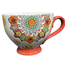 Tabletops Gallery ROBIN Hand Painted Footed Coffee Mug Embossed Paisley Floral - £17.40 GBP