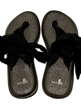 Sanuk Women 7 Black Sandals Yoga Mat Sling Slingback Ankle Tie Up Casual Flats - £16.23 GBP