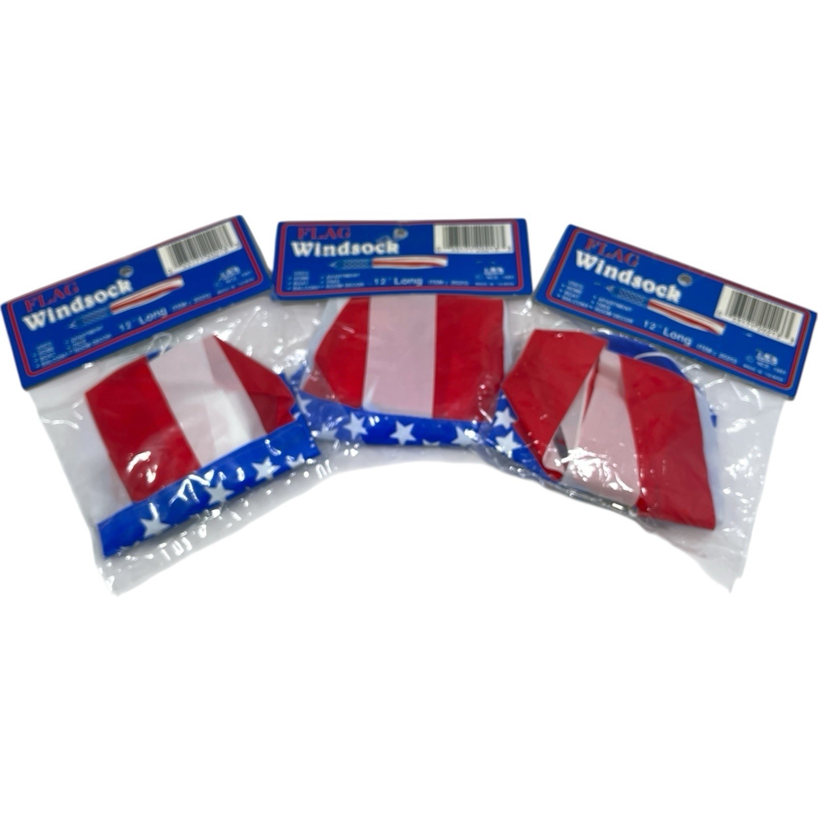 Vintage NCE Flag Windsock 12&quot; Long 1991 Set Of 3 NOS Patriotic 4th Of July - £21.63 GBP