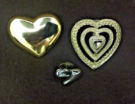 Vintage Costume Jewelry, set of 3 Heart Brooches, Pins, one signed Gerry&#39;s PIN25 - £7.83 GBP