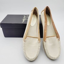 Cole Haan Gold Slip On Shoes Womens 9 B Shauna Moc Ivory Linen - $37.39