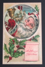 Santa Ringing Bell w/ Reindeer A Merry Christmas Antique UNP Postcard c1910s - £9.71 GBP