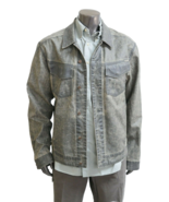 Calvin Klein Mens Trucker Jacket Distressed Coated Denim Jacket Gray Sz ... - $89.79