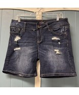 GUESS Women’s Juniors Solid Blue Denim Jean Ripped Distressed Shorts Siz... - $17.81