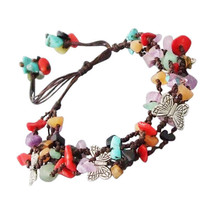 5 Strands Mix Stone Cluster Butterfly Bracelet - £7.90 GBP