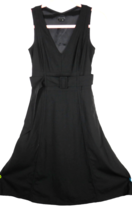 Theory Size Zero Black V Neck Sleeveless Wool Blend Belted Midi Dress, Pockets - £78.62 GBP