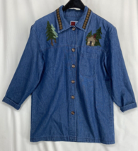 SunBelt Denim Women&#39;s Shacket Embroidered Applique Camping Pine Tree Moo... - £24.65 GBP