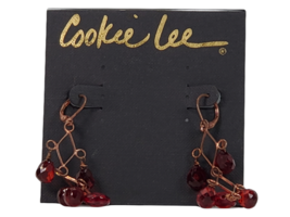 Cookie Lee Ruby Earrings Hanging Red Rhinestones Bead Chandelier Copper 51673 - $6.90