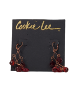 Cookie Lee Ruby Earrings Hanging Red Rhinestones Bead Chandelier Copper ... - $6.90