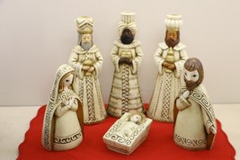 Vintage Mid Century Nativity Christmas Set Wise Men Candle Holders Paper Mache - £52.27 GBP