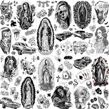 6 Sheets Chicano Temporary Tattoos For Women Men Adults Halloween Face Makeup Ki - £17.44 GBP