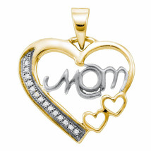 Sterling Silver Round Diamond Yellow-tone Mom Heart Fashion Pendant 1/20 - £47.55 GBP