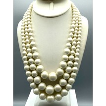Vintage Laguna Triple Strand Necklace, White Satin Finish Graduated Beads - £30.16 GBP
