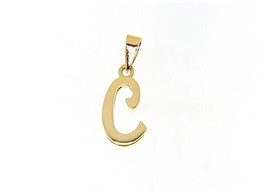18K YELLOW GOLD LUSTER PENDANT WITH INITIAL C LETTER C MADE IN ITALY 0.7... - $315.89