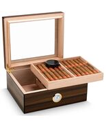 Cigar Humidor Box Perfect 50 pcs Cigar Storage Hygrometer, Humidifier &amp; ... - $98.00