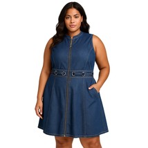 Eloquii Size 18 Sleeveless Denim Zip-Front Dress with Grommet  - $510.45 MXN