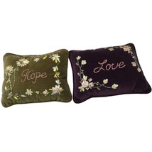 Lot of 2 Small Accent Velvet Ribbon Embroidered Decorative Pillows Hope ... - $19.75
