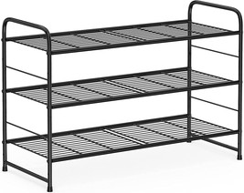 Coonoor 3 Tier Shoe Rack, Black, Multi-Function Wire Grid Shoe Organizer - £26.31 GBP