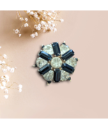 Geometric Floral Pattern Brooch Black And Clear Gemstones Gold Tone 1.5&quot; - £12.54 GBP