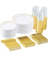 350PCS Gold Dinnerware Set Disposable Party Plates for 50 Guests Include... - £73.10 GBP