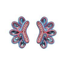 KpacoTa Coloured petal large Stud earring Soutache handmade Fashion jewelry Aest - £10.35 GBP