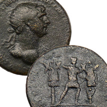 TRAJAN. Dupondius. Emperor with two Trophies. Large Roman Empire Coin. Rome mint - £98.49 GBP