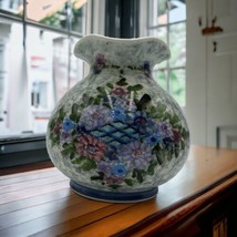 Vintage Tanagrea Studio Pottery Greece Floral Hand Painted Vase #379 5.5” H - £75.17 GBP