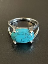 Turquoise Stone S925 Sterling Silver Woman Statement Ring Size 8 - £11.85 GBP