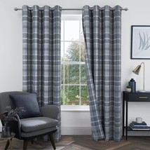 Always4U Grey Plaid Tartan Curtains Highland Woolen Look Check Modern Classic - £44.26 GBP