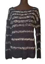 TALBOTS Long Sleeve Knit Sweater Size S Dark Blue Striped Pattern Lightw... - $17.77