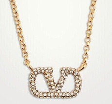 Gold Necklace Bing V Letter Logo Swarovski Paris Designer Ami Anine Rb hat Cap M - £15.74 GBP