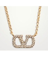 Gold Necklace Bing V Letter Logo Swarovski Paris Designer Ami Anine Rb h... - £15.74 GBP