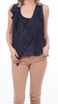 Bird By Juicy Couture Women&#39;s Top Biscay Navy Pleated Top Size Small NWT $251 - £39.14 GBP