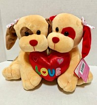 Double Dog 10&#39;&#39;inch Brown Color with Red LOVE Heart with &quot; SOUND &quot;Valentine Gift - £17.38 GBP