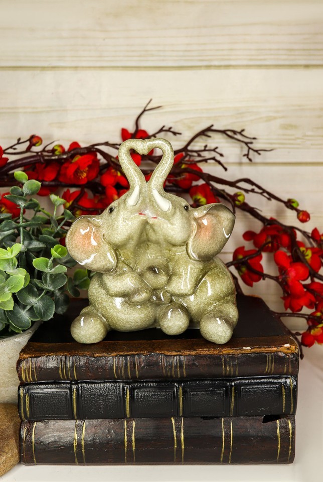 Loving Hugs Elephant Couple Figurine With Heart Shaped Trunks Anniversar... - $19.99