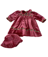 Vintage Baby Girl Velvet Dress &amp; Hat Set 3-6M 3-6 Months Outfit Christma... - $696.40 MXN
