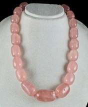 40MM Natural Rose Quartz Beads Long Cabochon 1406 Cts Gemstone Silver Necklace - £243.00 GBP