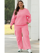 Sachet Pink Solid Color Patchwork Pullover Top and Cargo Pants Set - $57.59