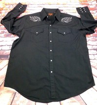 Plains Western Wear Black Embroidered Pearl Snaps Cowboy Shirt Long Slee... - $19.00