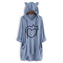 Cute Cat Ear Hearts Print Ladies Hoodies Women Pullovers Sweatshirts Knit Long H - £73.30 GBP