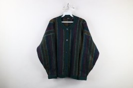 Vtg 90s Streetwear Womens L Rainbow Striped Wool Mohair Knit Cardigan Sweater - $118.75