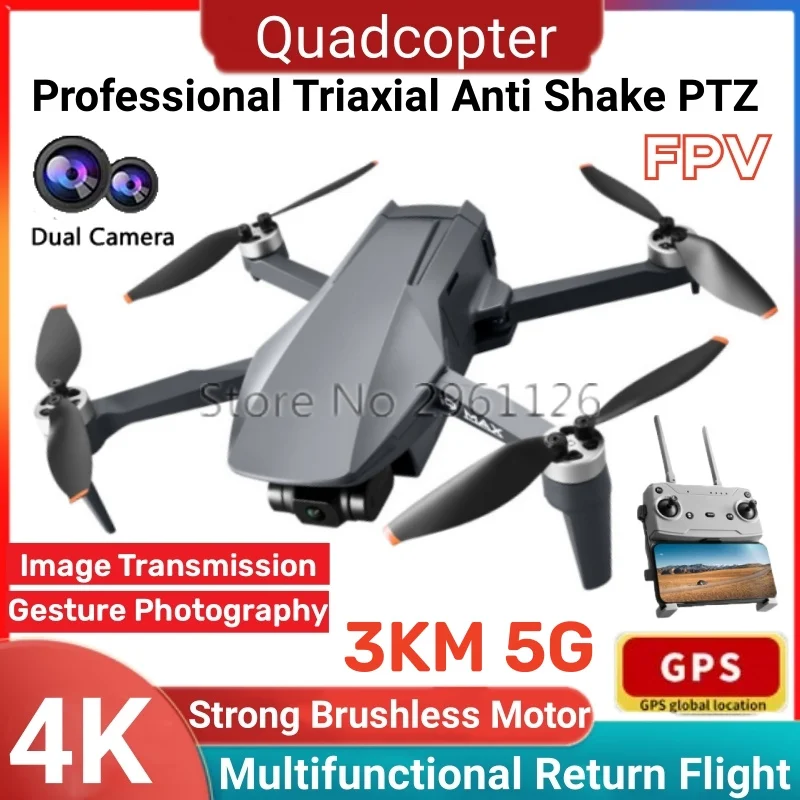 Brushless 3 Axis Anti Shake Gimbal Remote Control Drone 4K 3KM GPS Follow  - £272.74 GBP+
