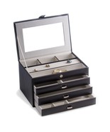 Black Leather 4 Level Jewelry Box with Multi Compartments - £143.18 GBP
