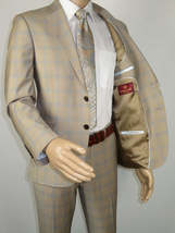 Men Suit BERLUSCONI Turkey Italian Wool 180's Glenn Plaid K167-07 Beige Blue image 5