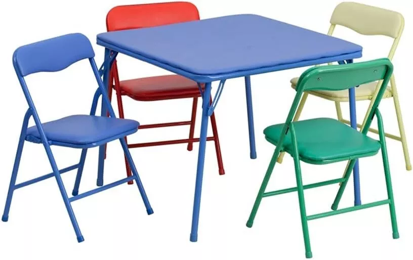 Kids 5 Piece Folding Square Table and Chairs Daycare Childrens Play Set - $1,417.67 MXN