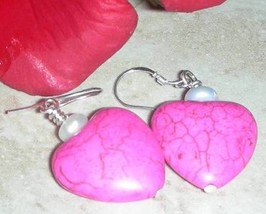 BEAUTIFUL PINK HEART TURQUOISE BEADS EARRINGS - £5.62 GBP