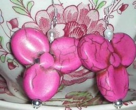 Pink Turquoise Howlite Flower Gemstone  Earrings - £10.38 GBP